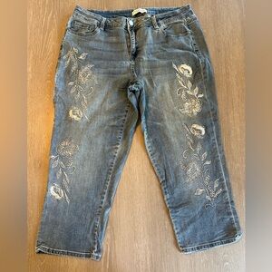 Lane Bryant Plus Size 16 Boyfriend Cropped Embroidered Jeans Light Wash Blue